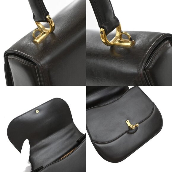 GUCCI Logo Horse Shoe Hand Bag Leather Brown GHW Italy - Picture 8 of 14